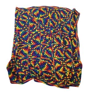 Granny Square Rainbow Colored Throw